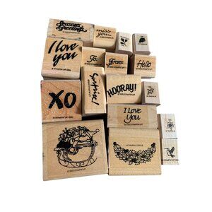 Christmas & Love Stampin Up Rubber Stamps Set - 8 Pieces - Wood Mounted
